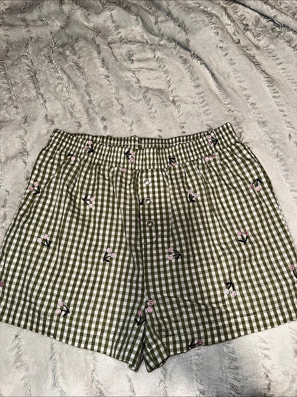 Threads 4 Thought Gingham High Waist Shorts in Green & White Size Small Like New
